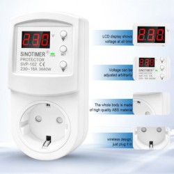 Priza inteligenta protectie tensiune SINOTIMER SVP-102, 230V, 16A, 3680W, display LED, reglaj automat supratensiune, subtensiune